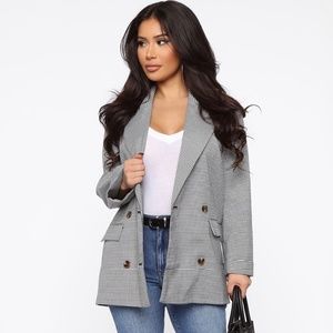 COPY - Fashion Nova Take it or Leave it Plaid Blazer in Grey Houndstooth